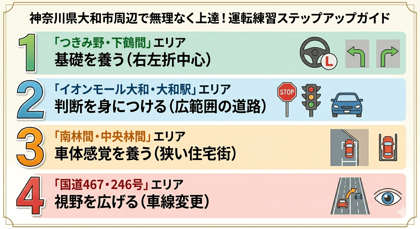 大和市内の運転練習ステップアップガイド